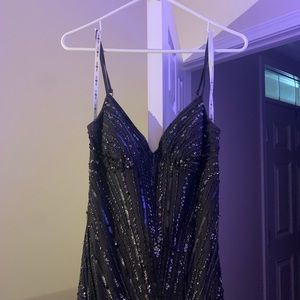 Grey Floor Length Sequins Prom Dress